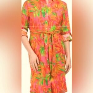 Magaschoni Tropical Linen Shirt Dress in size medium NWT